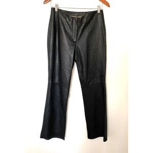 Kenneth Cole Black Perforated Pattern Leather Dress Lined Mid Rise Pants Sz 6